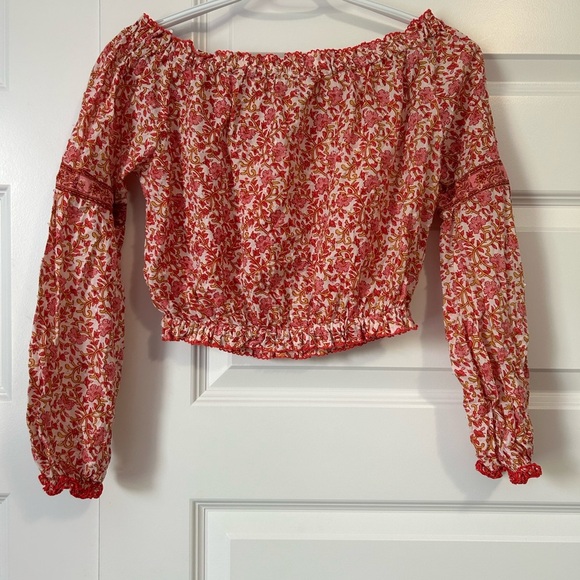 Poupette St. Barth Off-Shoulder Floral Cropped Blouse - Picture 6 of 10